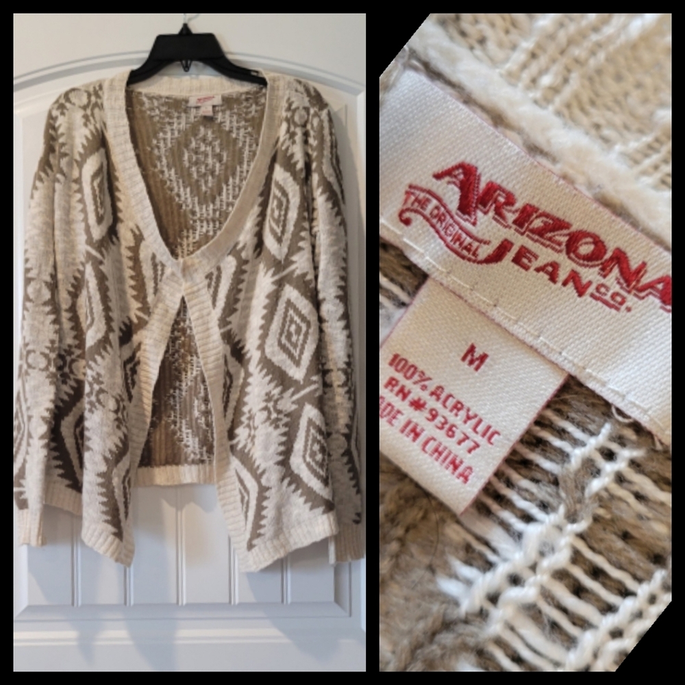 Junior's Cream & Taupe Aztec Open-Front Sweater